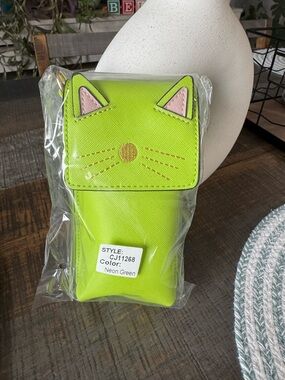 Neon Green Cat Phone Crossbody Pouch